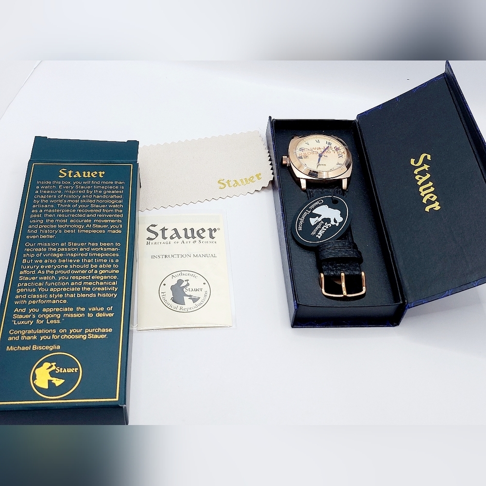 Vintage Stauer Men's Buttonwood Watch Genuine Leather‎